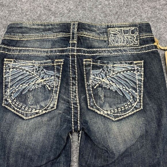 Silver Jeans Tuesday Crop Womens 24 Blue Denim Distressed Whiskered Stretch New - Picture 7 of 12